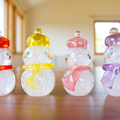 雪だるま(ピンク) クリスマス ガラスオーナメント その他置物 鈴木俊也