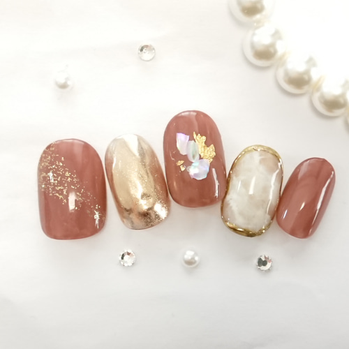 再販⁎⋆*﻿ネイルチップ No.22 オレンジブラウンの大人ニュアンスネイル