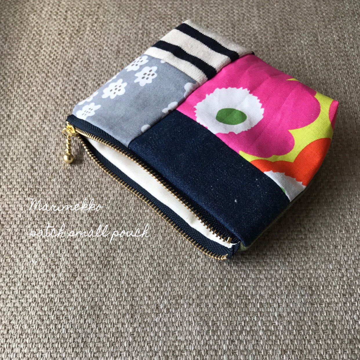 handmade! カラフルパッチの小さなポーチ
