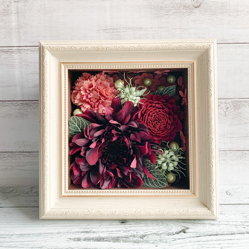 アートフラワー 四角いフレーム アレンジメント フレームアレンジメント / ホワイトフレーム アーティフィシャル
