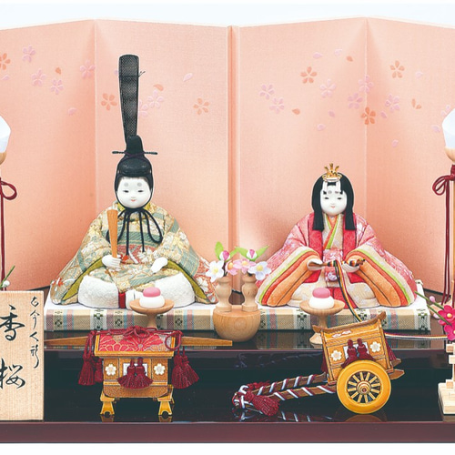 真多呂雛人形金屏風/折り畳み屏風 / 真多呂人形 桃山雛 金箔柄屏風