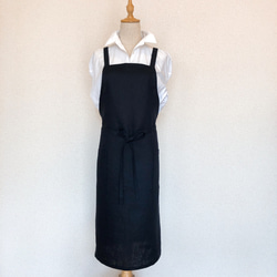 進宮様　ハンドメイド　リネンエプロンブラック 両肩ひもタイプ２枚 0_cd72f94a7f4fd6d817ce7a891130