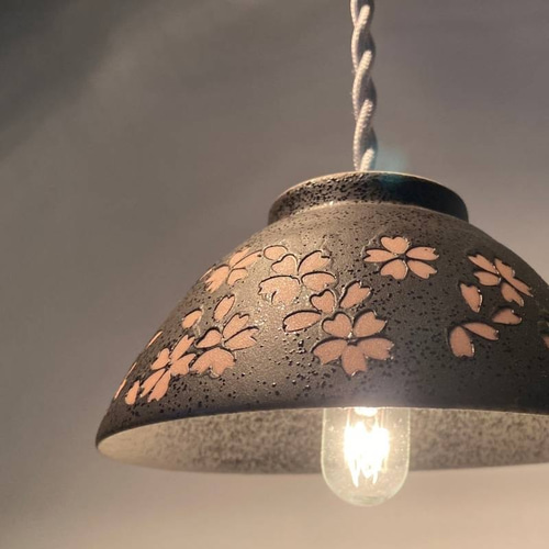 和　モダン　桜　サクラ　和柄　磨り硝子　ブラウン　フリル　シェード　ランプ 和 モダン 桜 サクラ 和柄 磨り硝子 ブラウン フリル シェード ランプ