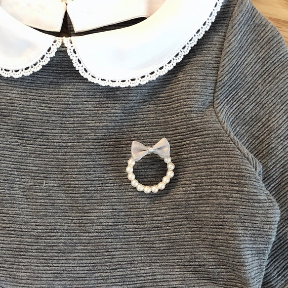 お子さまにも 卒園入学 リボン付き❤︎シルキーパールのサークルブローチ 4枚目の画像