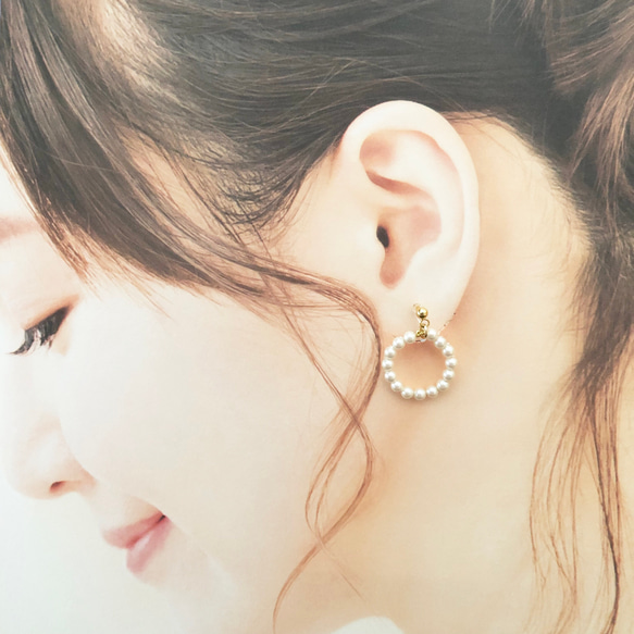 ♢..Silky Pearl Circle Earrings/Pierce [珍珠白]..♢ 第2張的照片