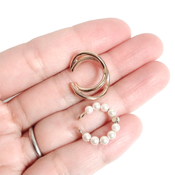 ♢ .. [Set of 2] Silky Pearl &amp; Simple Double Gold Ear Cuff .. 第3張的照片