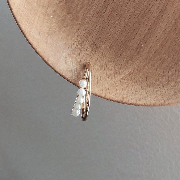 ♢..【14kgf線材可換】絲質珍珠雙圈耳套（一隻耳朵）..♢ 第4張的照片