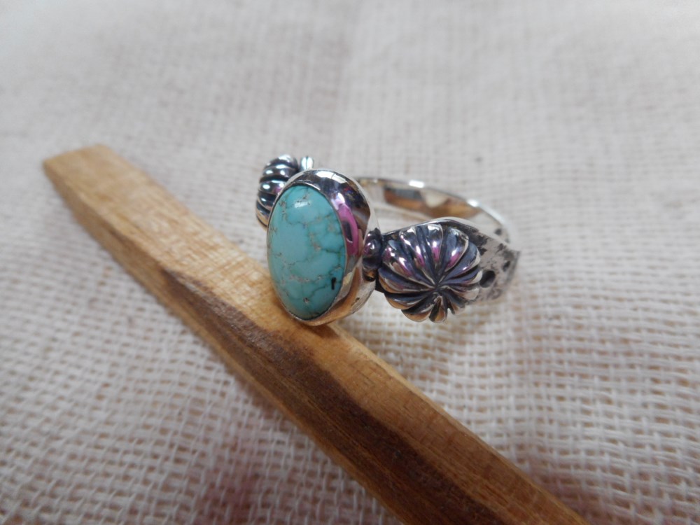 ＃8ターコイズ　フラワーリング