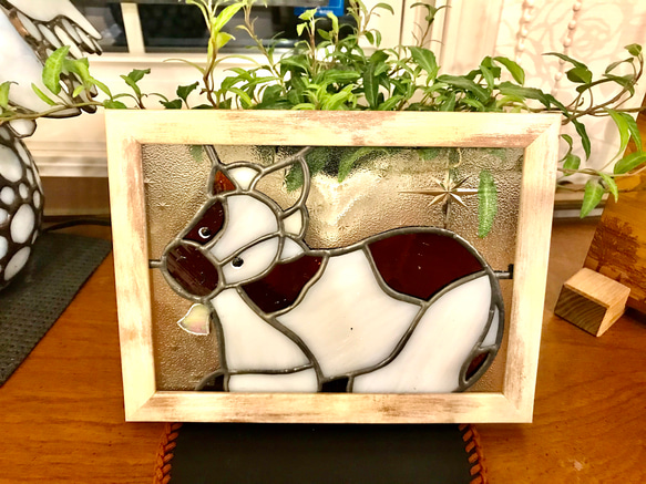 ステンドグラス　お正月飾り ステンドグラス 干支 牛 丑 正月飾り 木枠付き その他素材 ステンド