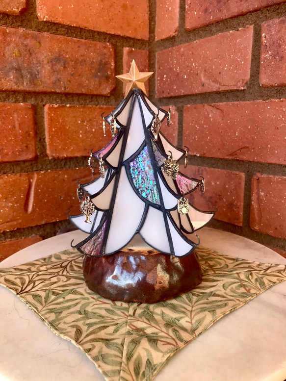 ステンドグラス　　ホワイトクリスマス ステンドグラスホワイトクリスマスツリー クリスマスツリー