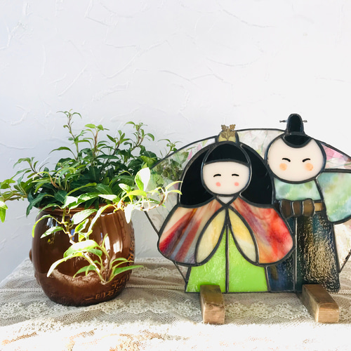 ステンドグラスお雛様のパネル その他インテリア雑貨 ステンドグラス