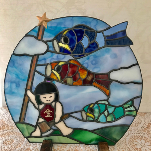 ステンドグラス端午の節句 金太郎と鯉のぼり その他インテリア雑貨