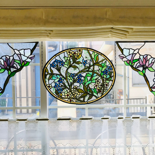 ステンドグラスコーナーパネル 壁掛けラック・ウォールシェルフ