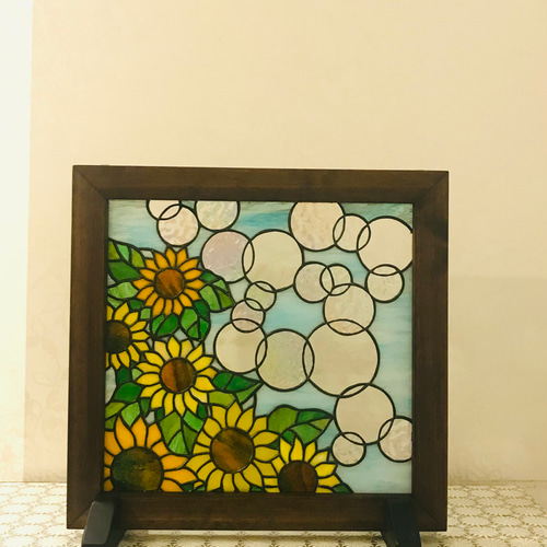 ステンドグラス ひまわりとシャボン玉のパネル その他アート ステンド