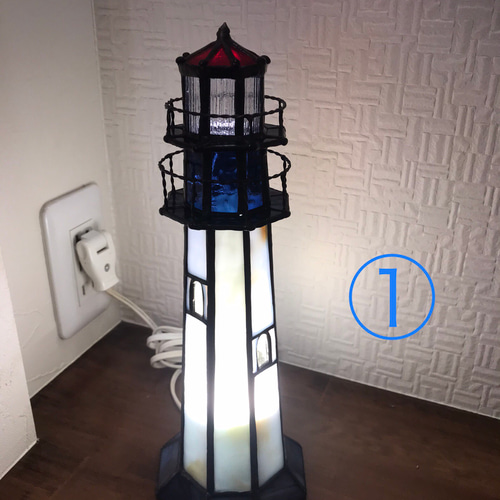 ステンドグラス灯台のランプ その他インテリア雑貨 ステンドグラス