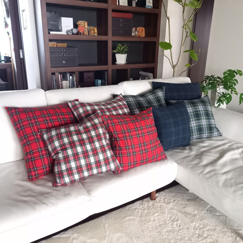 RALPH LAUREN タータンチェック クッションカバー　２枚組 Maasai Linen ラルフローレン クッションカバー Redリネン
