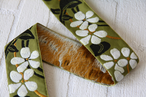 ＵＳＡ刺繍リボン「モダンな和の花柄」ジャガードリボン　チロリアンテープ　usa-ｋ57　(1ｍ単位) 2枚目の画像