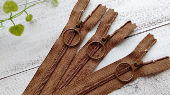 片開きファスナー（20cm）3本セット ブラウン（茶色）YKK製 その他