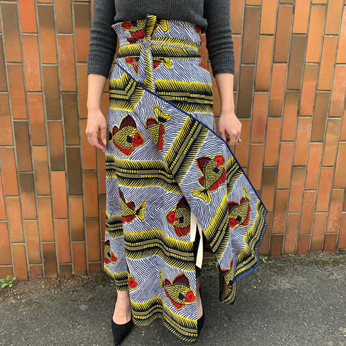 【タグ付き新品】TIGREBROCANTE アフリカンバティックスカート アフリカンバティック Africanbatik 鳥柄 ウエストゴム レトロ