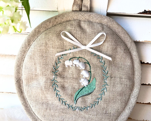 アンティーク 鈴蘭の手刺繍ニードルワーク シルク/リネンオーガンジークロスマット 000000013276_2_k1akPYA.jpg