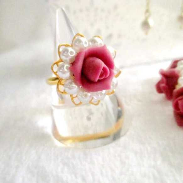 玫瑰珍珠珍珠飾品3件套☆呼吸耳環☆ 第3張的照片