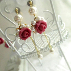 玫瑰珍珠珍珠飾品3件套☆呼吸耳環☆ 第4張的照片