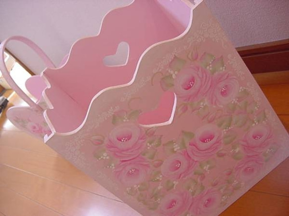 トールペイント　ゴミ箱　物入れ トールペイント☆薔薇のダストボックス☆受注制作☆送料無料 ゴミ箱