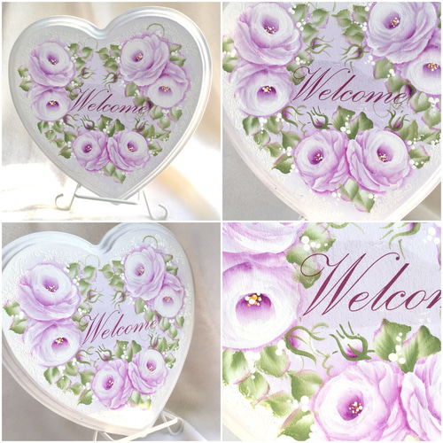 トールペイント☆紫薔薇とエンボス加工のウェルカムプレート☆ その他