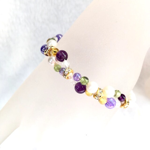 大人可愛い☆天然石編み込みブレス☆秋色☆受注制作 ブレスレット