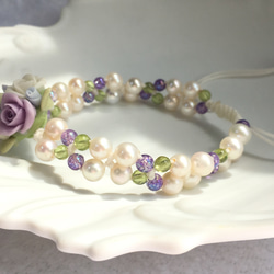 藤製花束和淡水珍珠和天然石材編織呼吸 第5張的照片