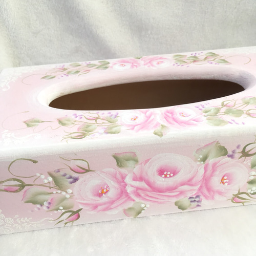 トールペイント　作品　薔薇柄ティッシュボックス トールペイント 作品 薔薇柄ティッシュボックス