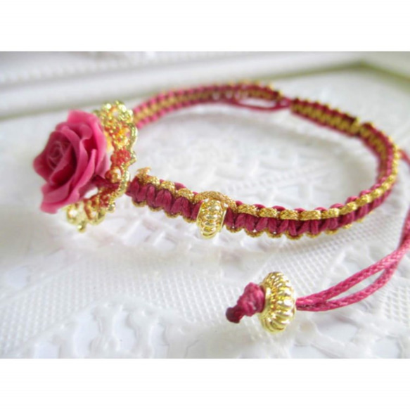 ☆黃銅，編織玫瑰和蕾絲金屬☆粉紅色 第2張的照片