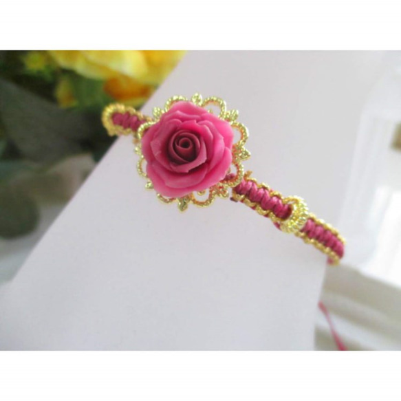 ☆黃銅，編織玫瑰和蕾絲金屬☆粉紅色 第3張的照片