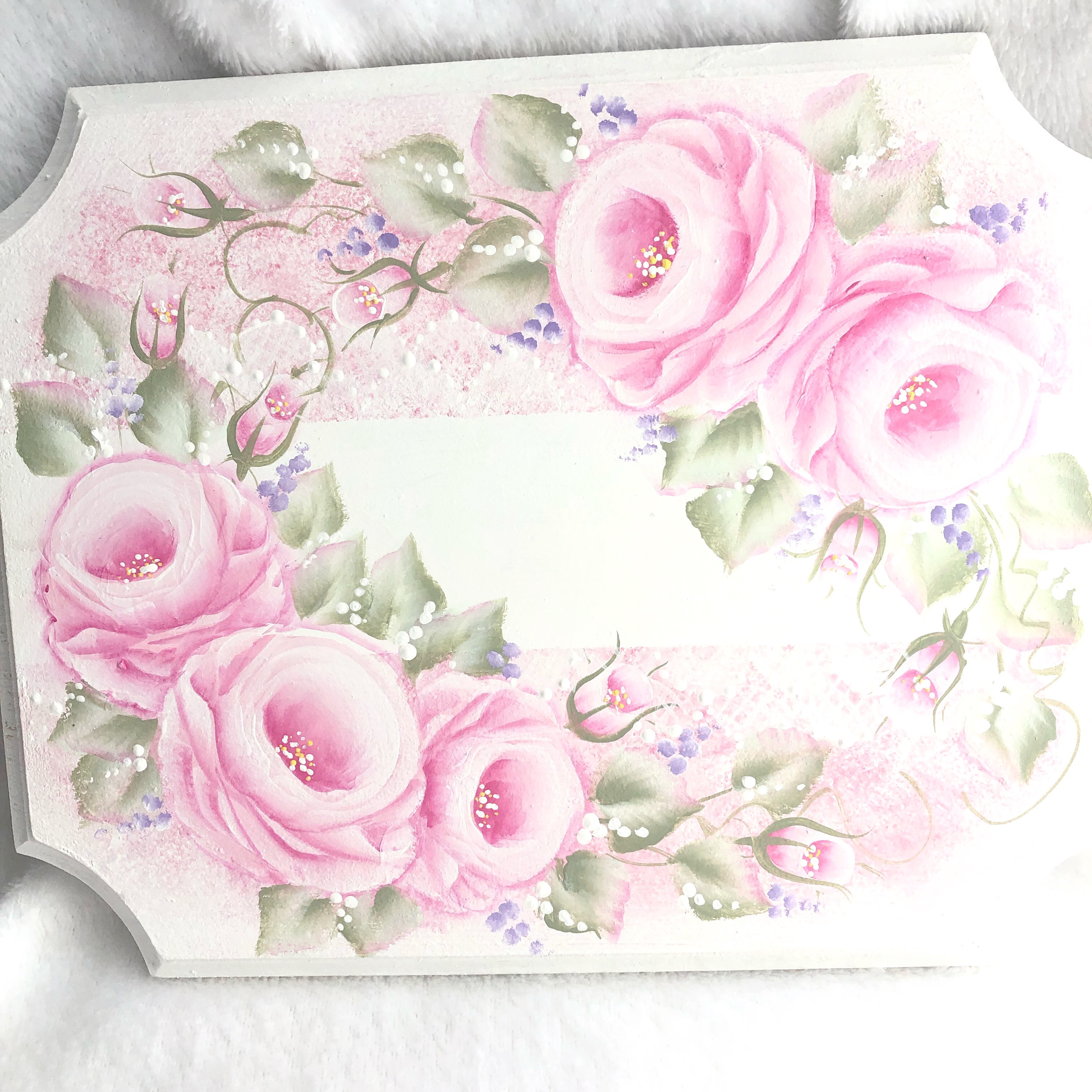 受注制作☆トールぺイント☆ピンクの薔薇のネームプレート☆薔薇