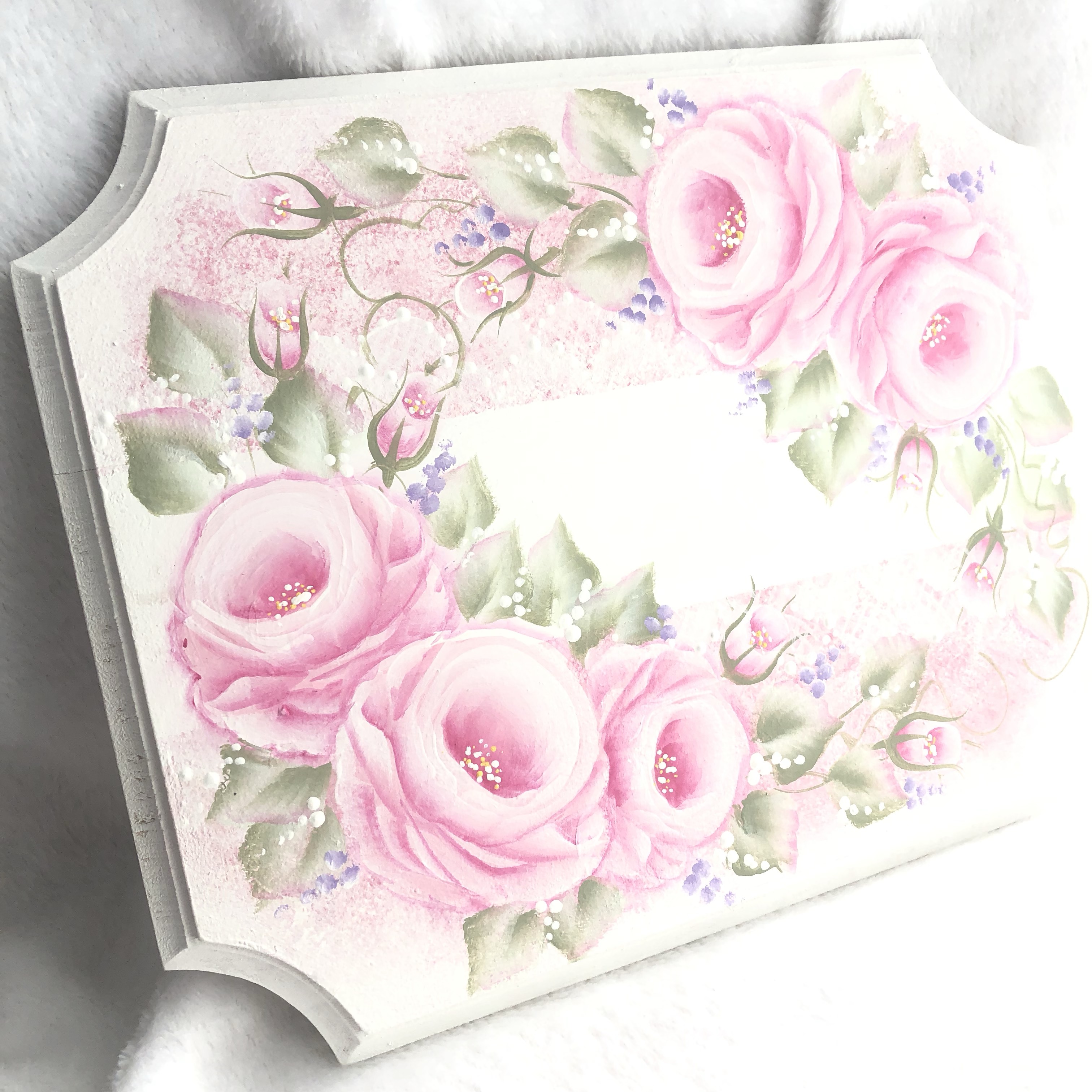 受注制作☆トールぺイント☆ピンクの薔薇のネームプレート☆薔薇