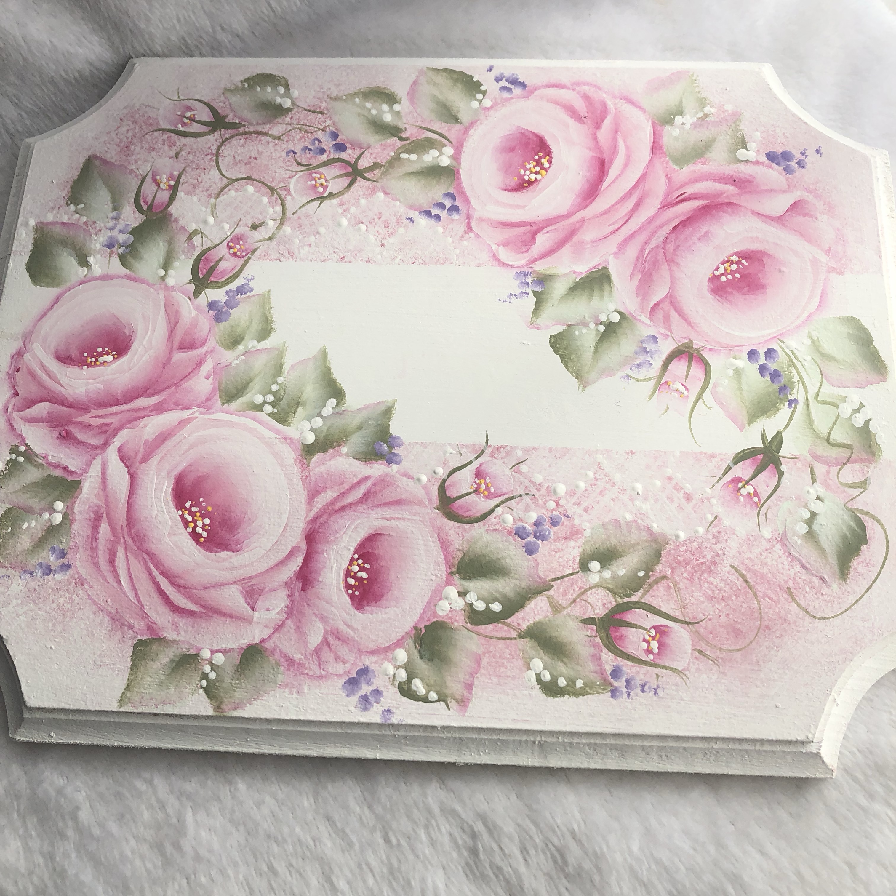 受注制作☆トールぺイント☆ピンクの薔薇のネームプレート☆薔薇