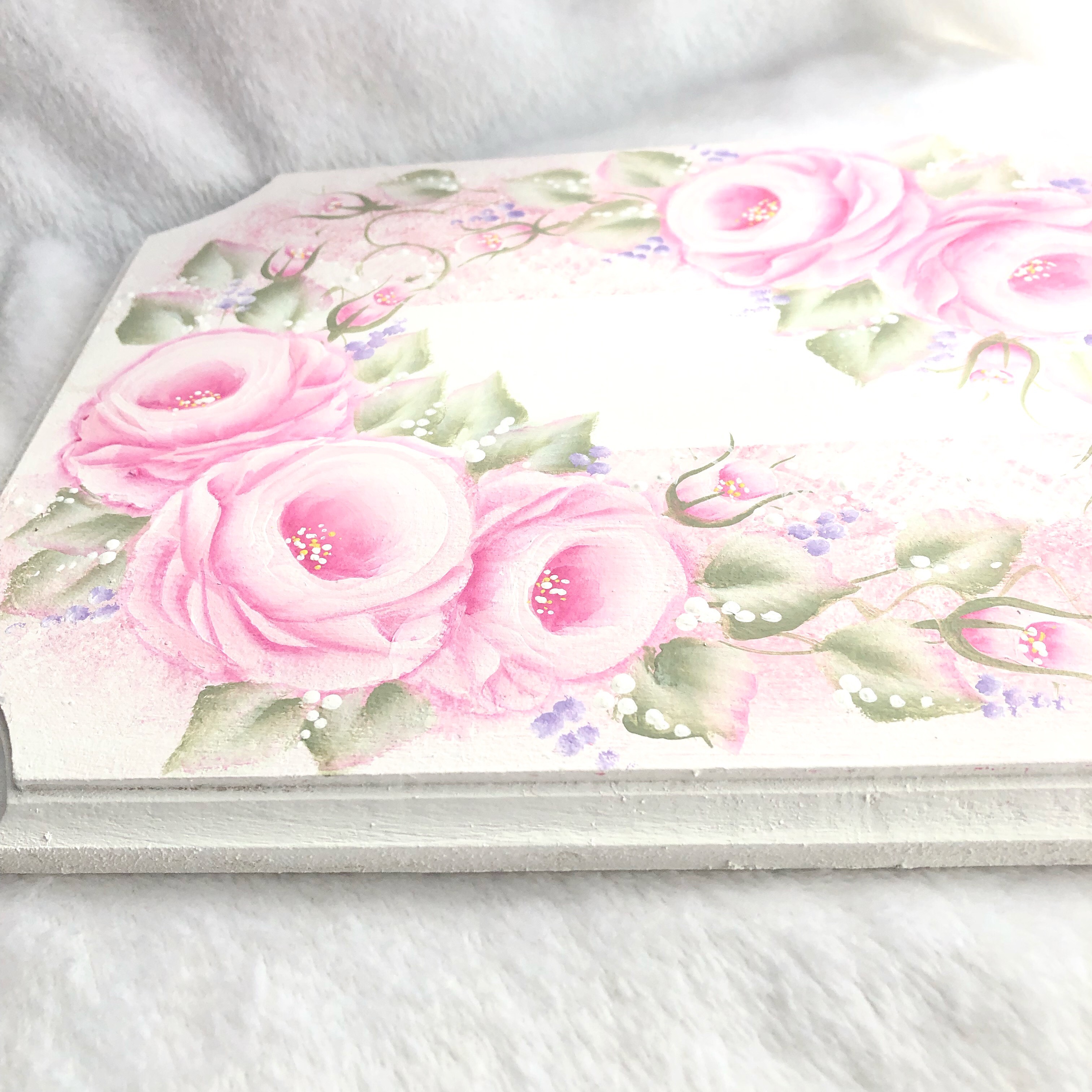 受注制作☆トールぺイント☆ピンクの薔薇のネームプレート☆薔薇