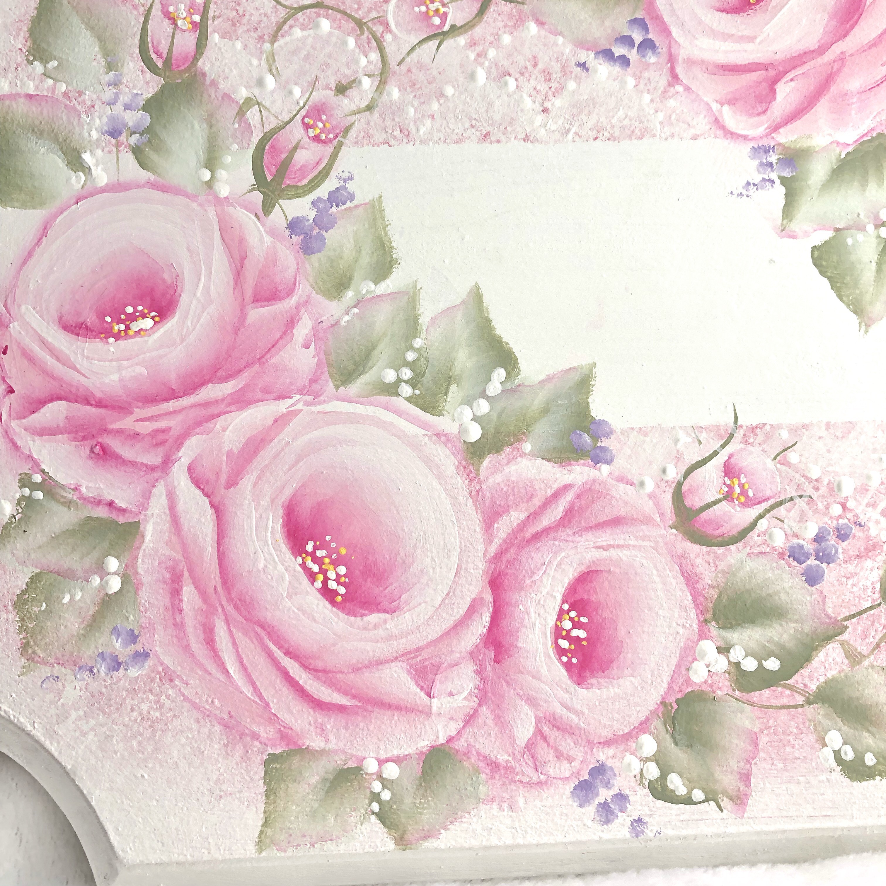 受注制作☆トールぺイント☆ピンクの薔薇のネームプレート☆薔薇