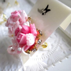 薔薇ブーケとキラキラ連爪ラインストーンのイヤリング☆5カラー 3枚目の画像