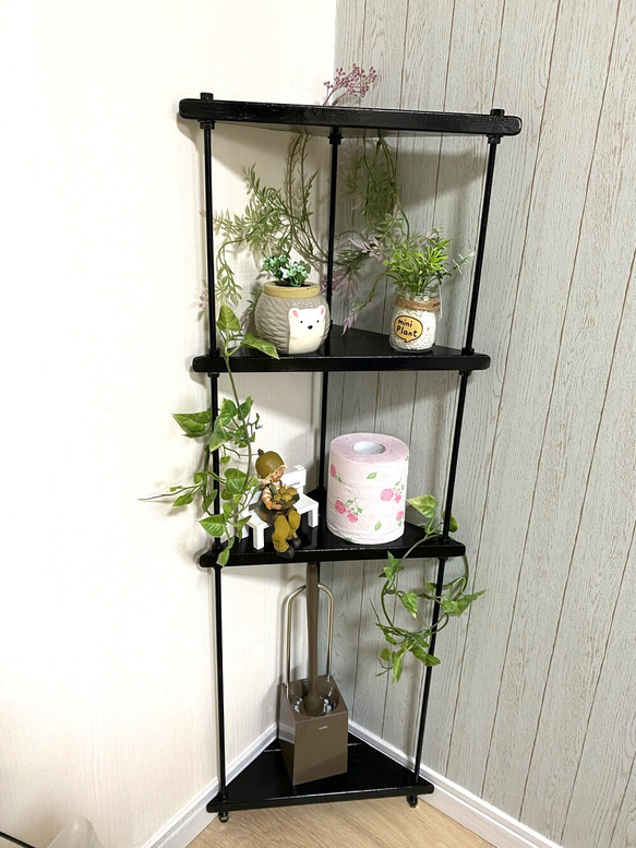 木と鉄のコーナーラック 黒 バス・トイレ・洗面用品 ナイヒロ 通販