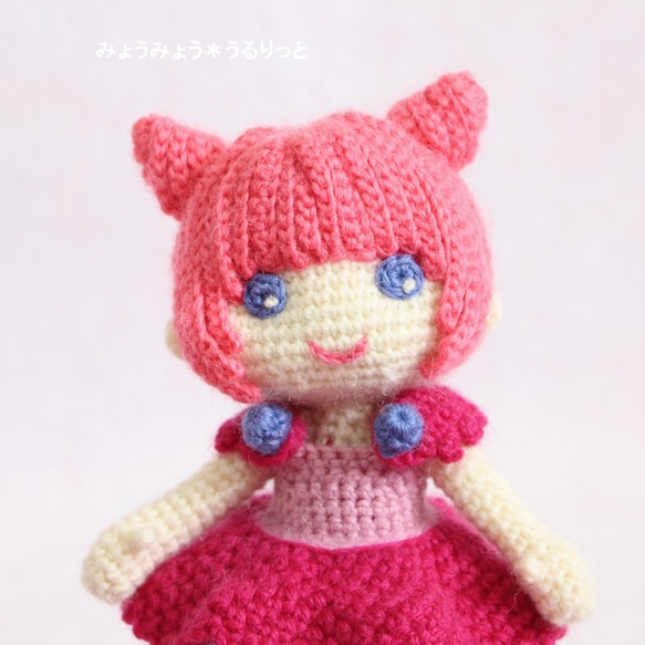 着せ替えリバーシブルフリフリワンピのネコミミお団子ちゃん♪♪(ピンク)　(あみぐるみ)(着せ替え人形) 6枚目の画像