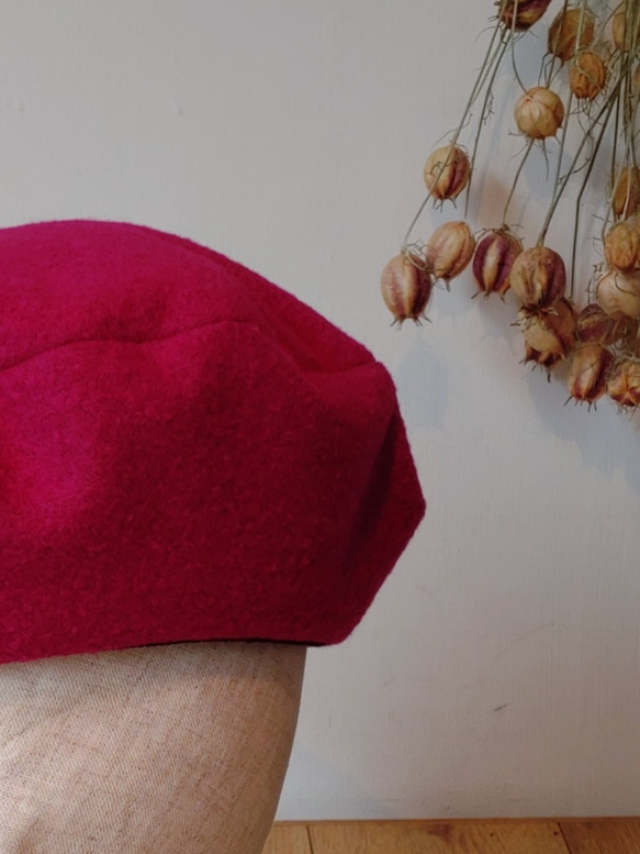 トップ広めで被り方楽しめるベレー帽　beret scramble wide winered 7枚目の画像