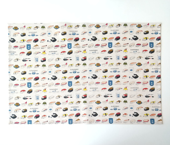 40×60 ランチョンマット 寿司猫柄  大 給食 巾着袋 大きめ 男の子 女の子 小学校 コップ袋 ホワイト 2枚目の画像