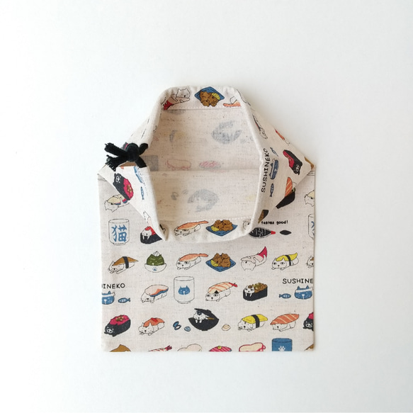 40×60 ランチョンマット 寿司猫柄  大 給食 巾着袋 大きめ 男の子 女の子 小学校 コップ袋 ホワイト 4枚目の画像