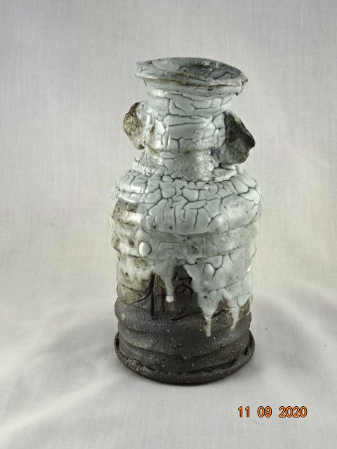 【送料無料】 かいらぎ 花瓶■古い梅花皮血線紋瓶 小さい一輪挿し 骨董品■ 花器 時代物 水滴 工芸品