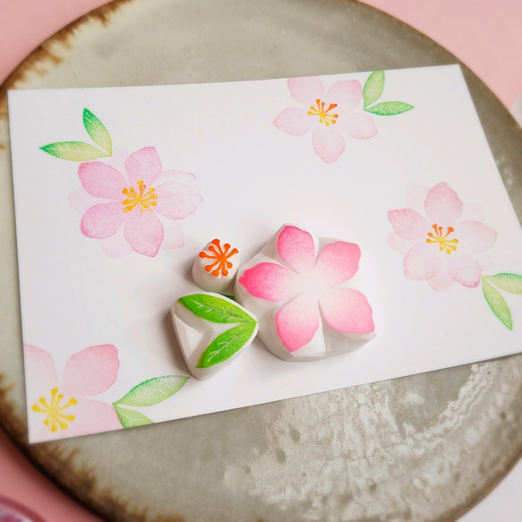 雛祭り【桃の節句】に　桃の花はんこセット（3月春の消しゴムはんこ） 2枚目の画像