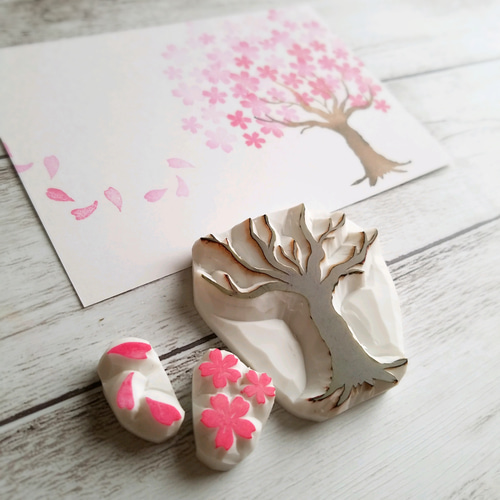 満開の桜の木はんこセット（3月4月春の消しゴムはんこ） はんこ