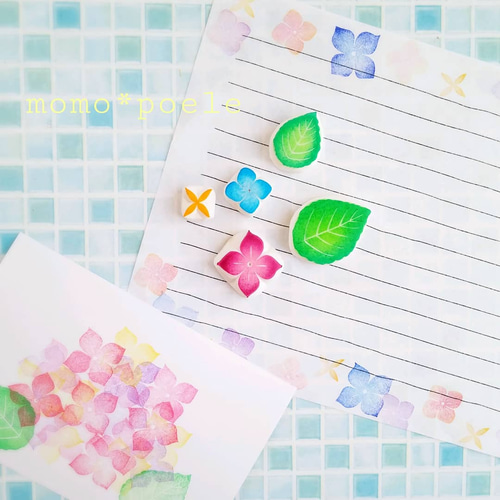好きな大きさの紫陽花が作れるはんこセット(初夏・梅雨6月の消しゴム
