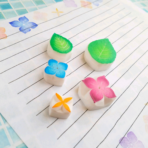 好きな大きさの紫陽花が作れるはんこセット(初夏・梅雨6月の消しゴム