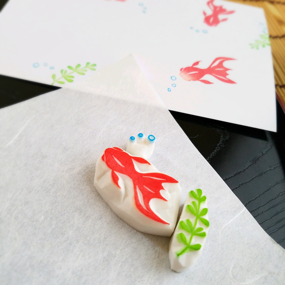 艶っぽい金魚のはんこセット【6月・7月初夏の消しゴムはんこ】 2枚目の画像